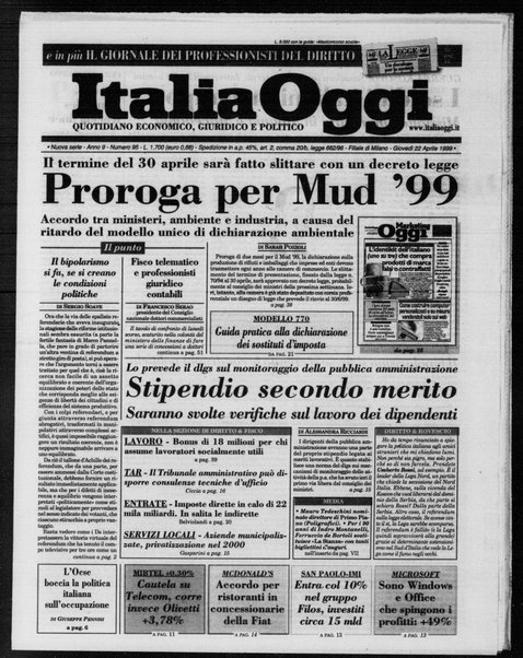 Italia oggi : quotidiano di economia finanza e politica